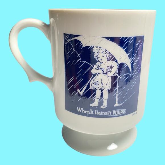 Vtg Set Of 4 Morton Salt Girl Pedestal Coffee Mug Cups When it Rains It Pours - Picture 3 of 15